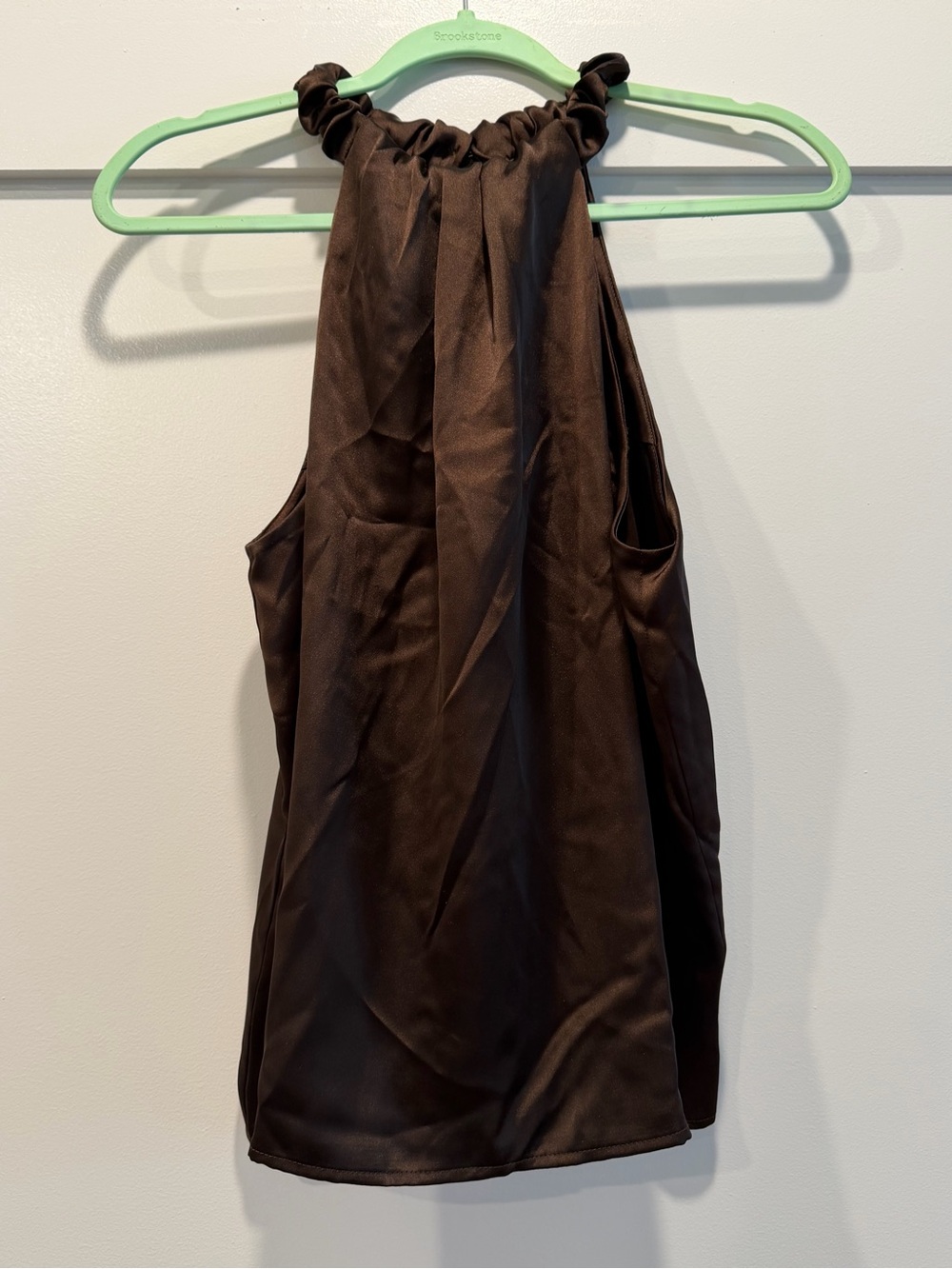 LOFT Petites Women’s SP Brown Satin Halter Neck Sleeveless Blouse Tie Neck Top